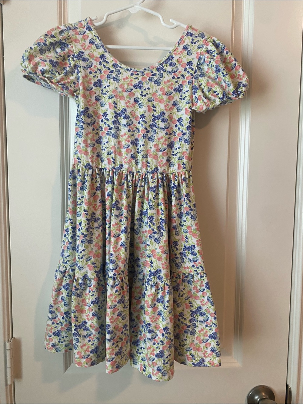 Janie and Jack Floral Puff-Sleeve Dress in Pink & Blue